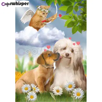 

Diamond Painting Full Square/Round Daimond Painting Cupid Cat Dog's Love Animal Mosaic Rhinestone Embroidery Cross Stitch 330DP