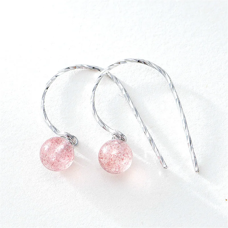 

Flyleaf 925 Sterling Silver Pink Strawberry Crystal Earrings For Women Prevent Allergies Personality Lady Fashion Jewellery