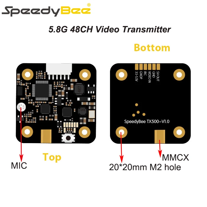 

SpeedyBee TX500 SPEEDYBEE-TX500 5.8g 48CH 20 /200 / 500mW Built-in MIC Video Transmitter with MMCX antenna for FPV Drone