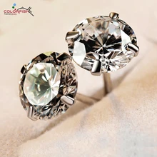 COLORFISH серебро 925 пробы круглые клипсы с камнем Серьги Классические Четыре Зубца кубического циркония женские серьги 5 мм 6 мм 7 мм 8 мм
