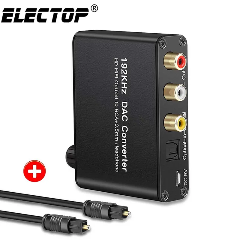 

192KHz Digital to Analog Audio Adapter Optical Toslink Coaxial to Analog R/L RCA Converter with 3.5mm Jack with Optical Cables