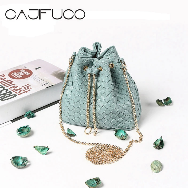 

CAJIFUCO Fashion Casual Weave Bucket Bag Mini Crossbody Bag Small Chain Shoulder Bag Handbag Bolsa Feminina Bolsos Mujer