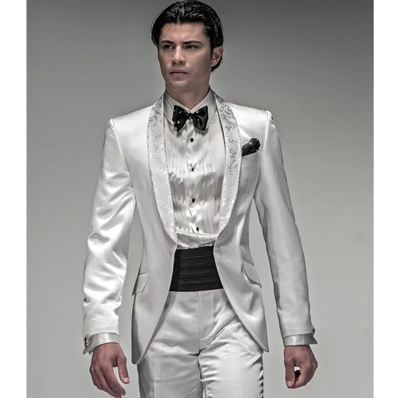 Cheap Offer of  Fashion new men's suit shawl lapel single-breasted groom white tuxedo and prom dress (jacket + pant