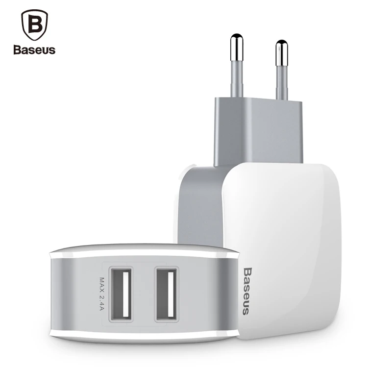 

Baseus Universal Phone USB Charger Dual Ports Travel Wall Charger Adapter 2.4A EU US Plug Mobile Phone Charger For iPhone Tablet