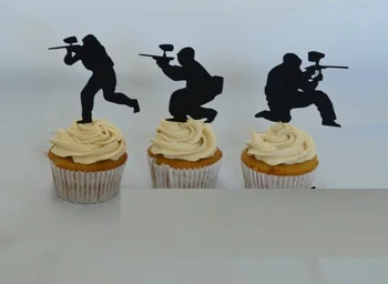 

Paintball game Silhouette Cupcake Toppers sports event Party Picks baby shower wedding birthday toothpicks decor