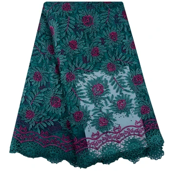

3D Appliques High Quality African Lace Fabric 2018 French Tulle Lace Fabric Appliqued 5 Yards Net Lace For Women Dress 1060