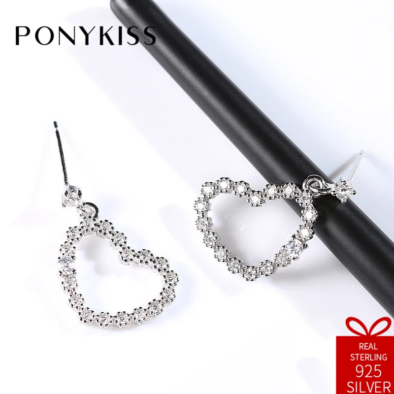 

PONYKISS Romantic S925 Sterling Silver Minimalist Zircon Heart Stud Earrings Women Party Anniversary Jewelry Accessories Gift