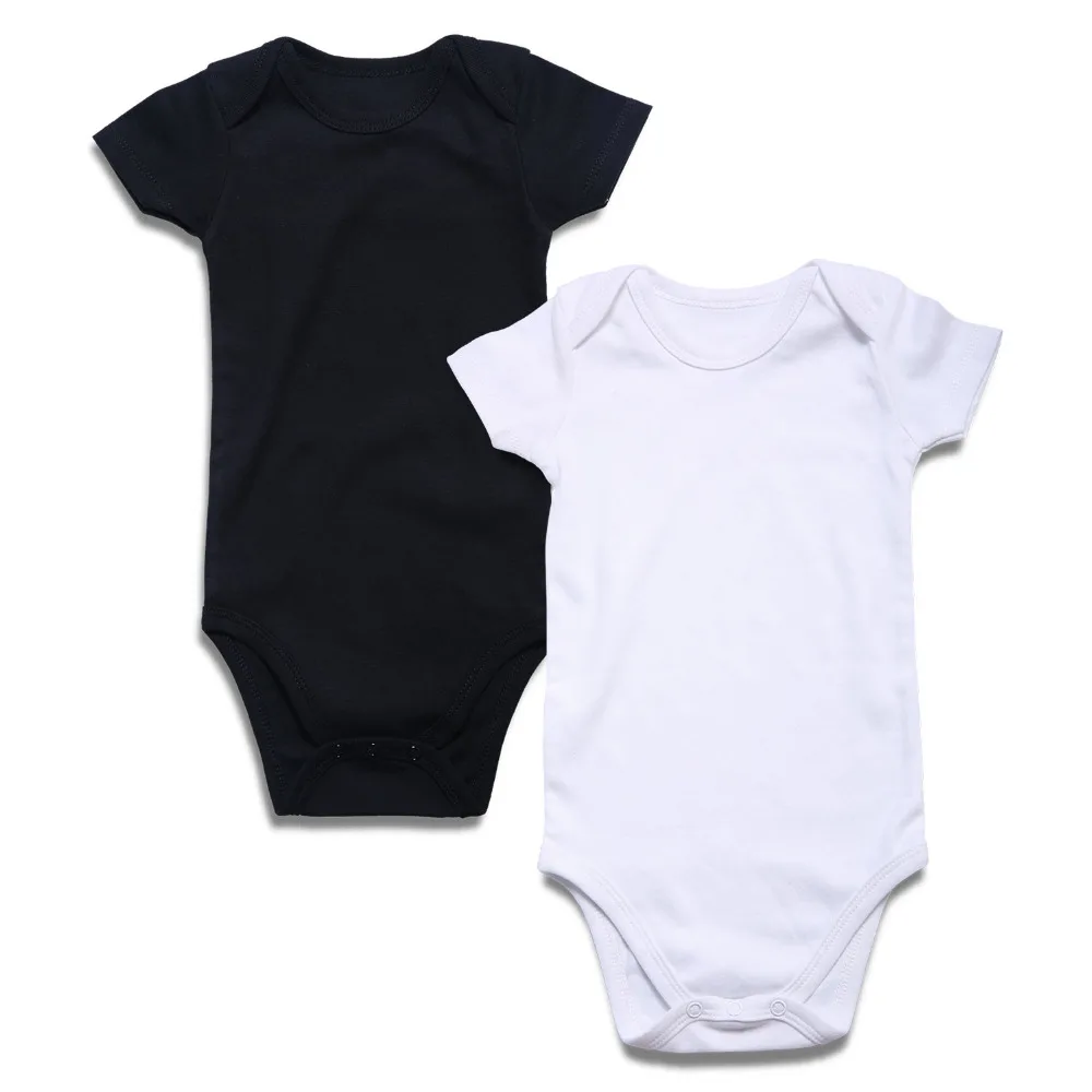 

2PCS/lot Baby Bodysuit 100% Cotton Newborn Baby Boy Girl Clothing Short Sleeve Black Jumpsuit Children Clothes Outfit Onesie