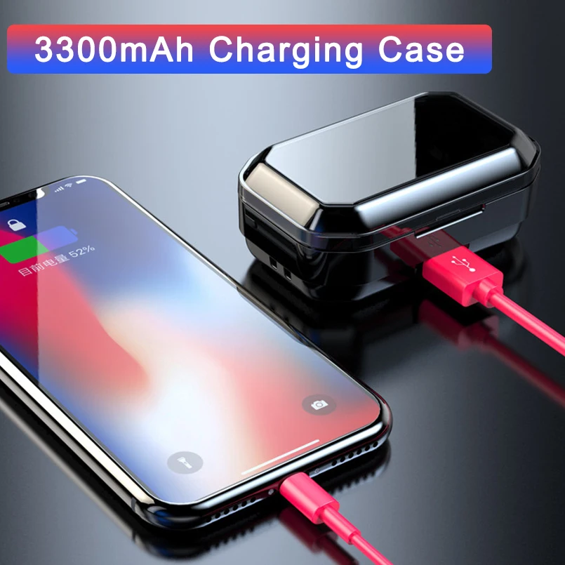 G02 TWS Bluetooth 5.0 Wireless Earphones 6D Stereo Bluetooth earbuds IPX7 Waterproof touch control 3300mAh LED Smart Power Bank