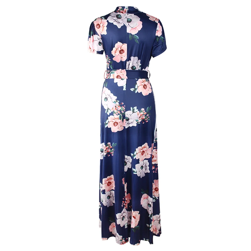 BBYES Autumn Fashion Floral Print Belt Stand Collar Short Sleeve Long Dress Vintage Maxi Dress
Casual Party Dresses Vestidos