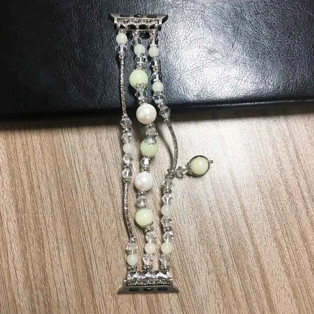 Модный роскошный ювелирный ремешок для Apple Watch Band светящийся жемчужный Агат браслетный ремешок для часов для iWatch Series 4 3 2 1