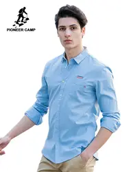 Пионерский лагерь модные мужские рубашки синий тонкий 100% хлопок Длинные рукава Мужская рабочая рубашка Повседневная импортная одежда 666205