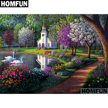 

HOMFUN Full Square/Round Drill 5D DIY Diamond Painting "Spring Swan Lake" Embroidery Cross Stitch 5D Home Decor Gift A01576