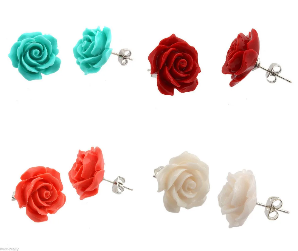

Hot sell Noble- hot sell new - Free shipping New 4Pairs Red Pink White Blue Rose Flower Stud Earring Fashion Jewelry