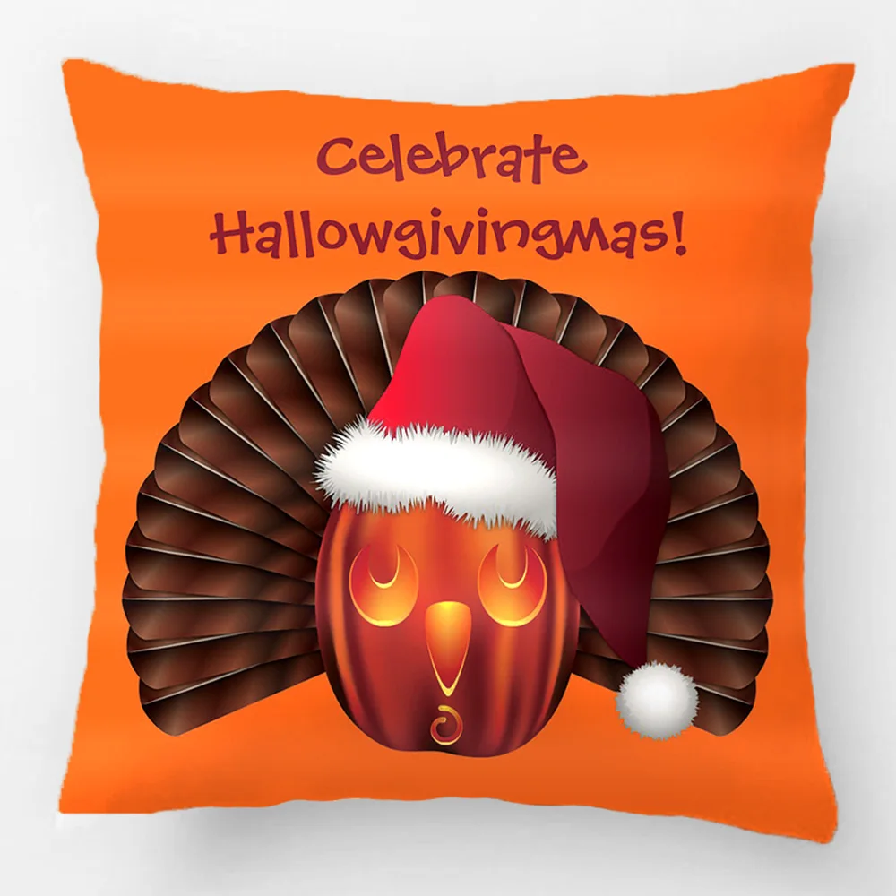 

Turkey Pumpkin With A Santa Hat Hallowgivingmas Throw Pillow Case Decorative Cushion Cover Pillowcase Customize Gift For Sofa