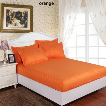 

Wholesale Orange Color 60s Hotel Bed Sheet 100% Satin Cotton Fitted Sheet 25cm Deep Non-slip Mattress Protect Cover Bedclothes