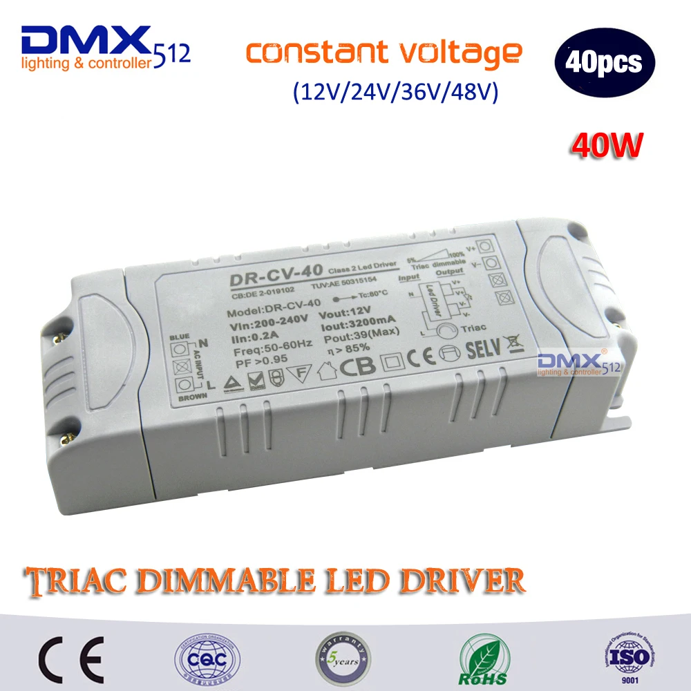 

DHL free shipping 40W Dimming transformer Input AC100- 240V output DC12V/24V Triac Dimmable driver supply for led lamps dimmable