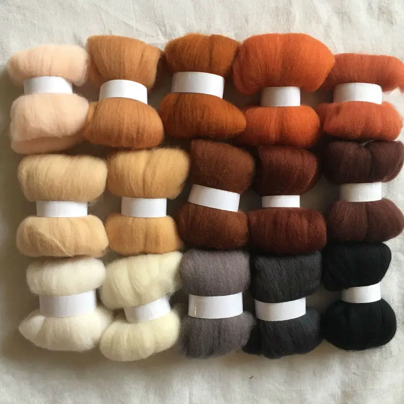 

WFPFBEC 15colors wool for felting 70S wool felt needle felting 5g/10g/20g/50g/100g/color merino wool roving wool felt fabric