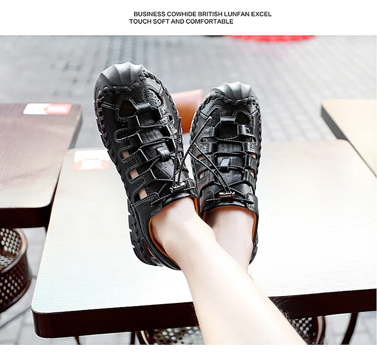 Новинка, летняя обувь, мужские сандалии из натуральной кожи, брендовые сандалии высокого качества в британском стиле, мужские кожаные классические римские сандалии для улицы