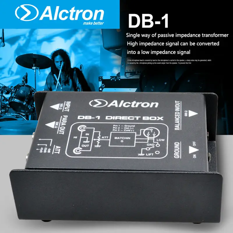 Alctron DB-1 DI директ-бокс Новое поступление, пассивные стерео DI директ-бокс-1 канал Профессиональный ди-боксы