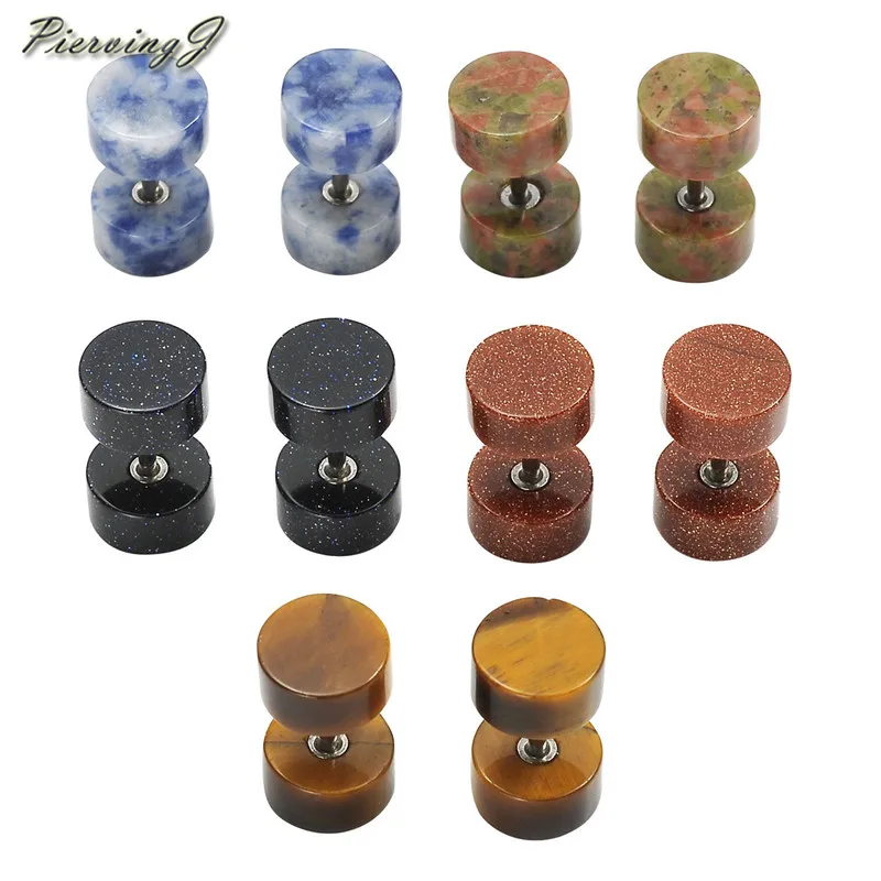 

PiercingJ 2pcs / 10pcs 16G Gem stone Barbell Fake Cheater Ear Plugs Studs Earrings Body Piercing Jewelry