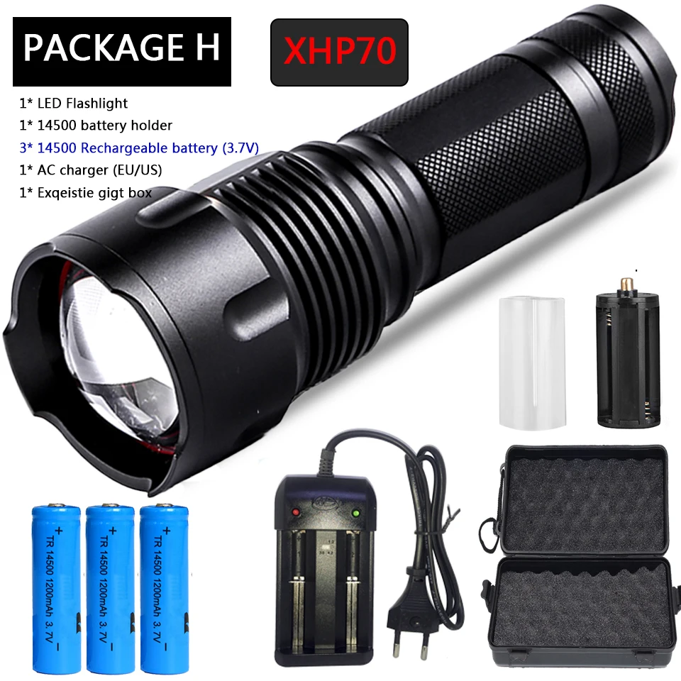 Cree XHP70 XHP50 XM-L2 U3 XM-L T6 светодиодный вспышка светильник Водонепроницаемый фонарь с приближением, Мощность 26650 18650 14500 АА перезаряжаемая батарея светильник - Испускаемый цвет: Package H