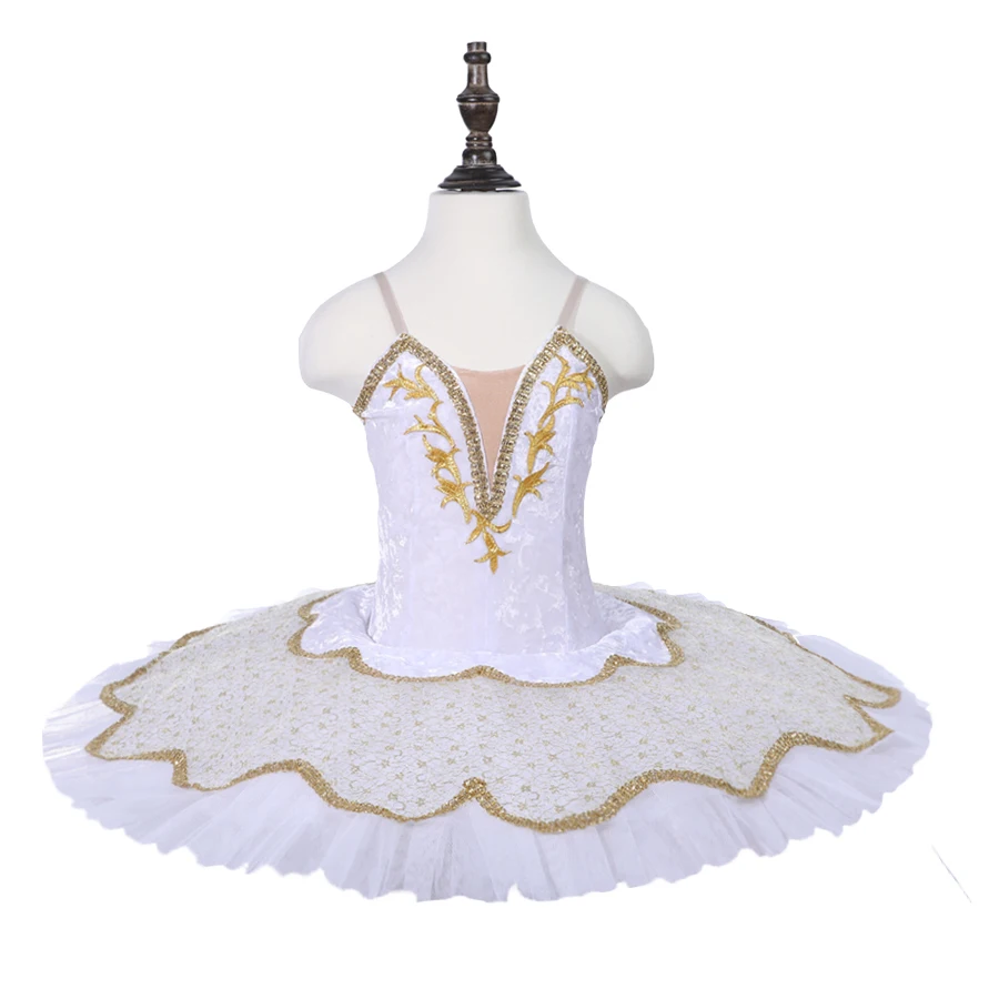 

Snow Swan Dance Costumes White Color Gold Decoration Ballet Tutus Girl performance Tutu Skirt Children Pancake
