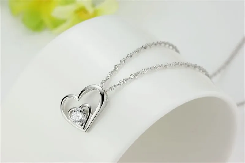 Fashion Heart Zircon Necklace for Women Silver Color Long Chain Pendant Necklaces Love Couple Gift Ethnic Bohemian Jewelry N146 (9)