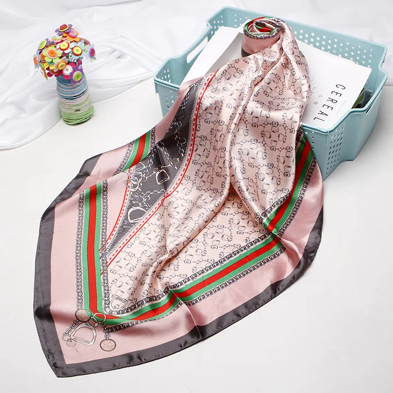 

New Fashion Women Silk Scarf Luxury Brand Hijab Silky Satin Shawl Scarfs Foulard Summer Head Square Scarves Stoles 90x90cm