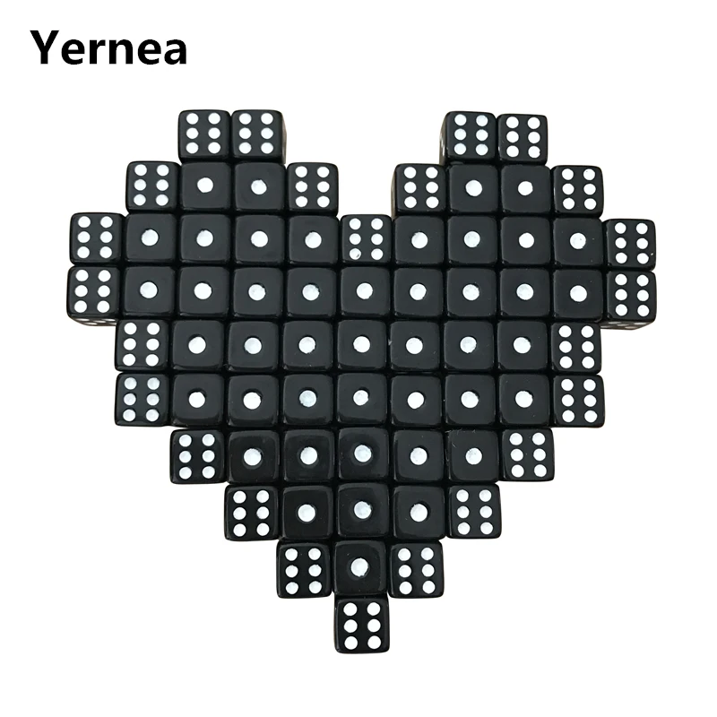 Yernea 100 шт/партия 10 мм акриловые черные игральные кости белая точка шестигранник РПГ кости набор Клубные Вечерние игры головоломка кости