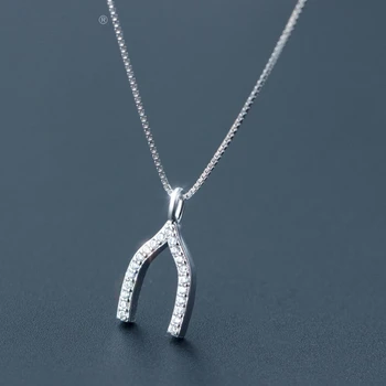 

MIESTILO Cute Wishbone Charm 925 Sterling Silver Necklace Rhinestone Short | Love Sterling Silver Jewelry Boho Accessories Gift
