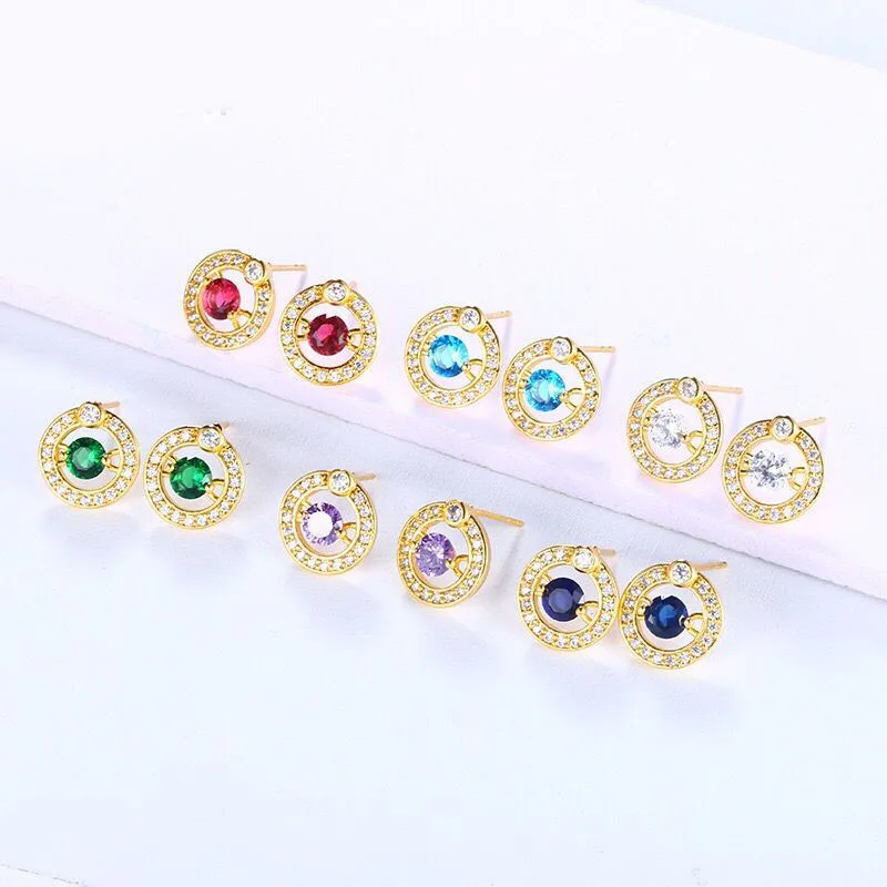 

MxGxFam Colorful Round Stud Earrings for Women ( 6 colors choices ) 24 k Pure Gold Color AAA+ Cubic zirconia