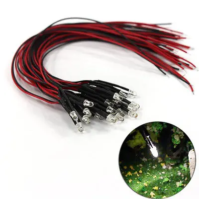 

evemodel 20pcs Pre Wired 3mm WARM White Led Lamp Light Set 12V-18V NEW L123WM model train 1/87 railway modeling