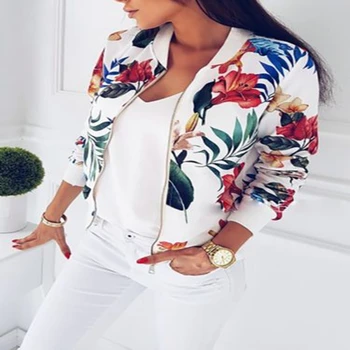 

Fashion Womens Ladies Retro Floral Zipper Up Bomber Jacket Casual Coat Outwear