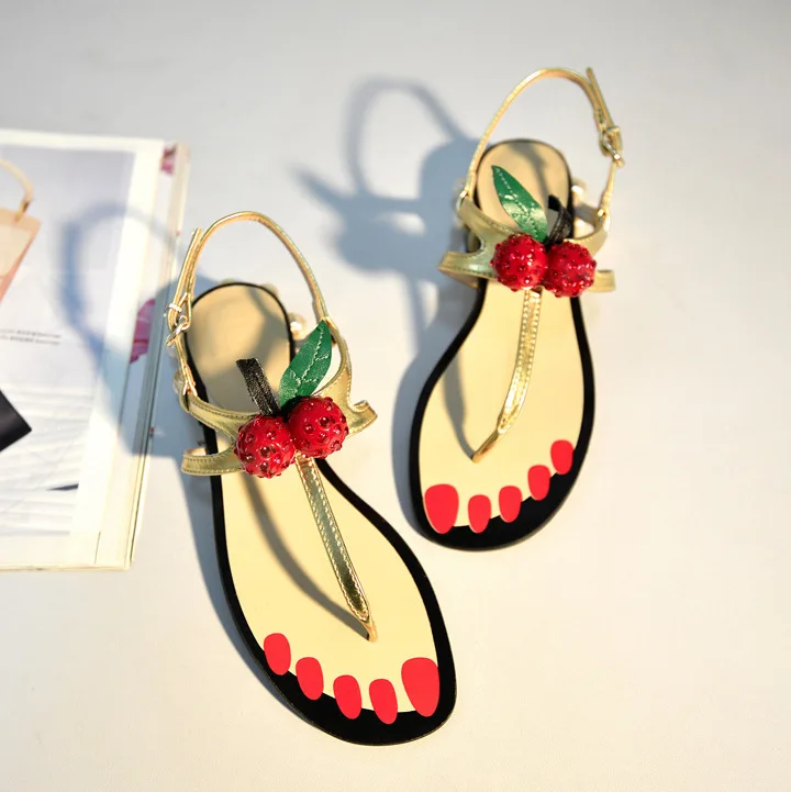 

Women Sandals Flip Flop Cherry 2019 Peal Heel Woman Summer Casual Shoes Low Heel Roman Sandals Female Summer Footwear 40