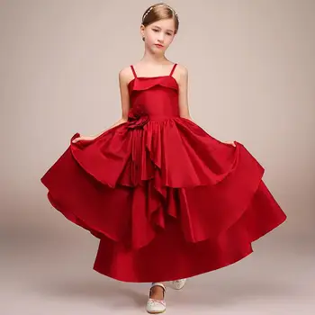 

2019 New Kids Girls Elegant Tiered Party Dress Teens Girls Flower Princes Formal Prom Gown Children Bowknot Wedding Vestido Q432
