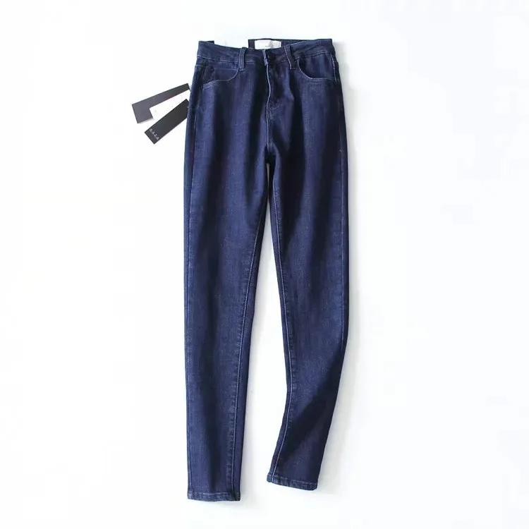 Dilusoo Women Europe Solid Jeans Pants Elastic High Waist