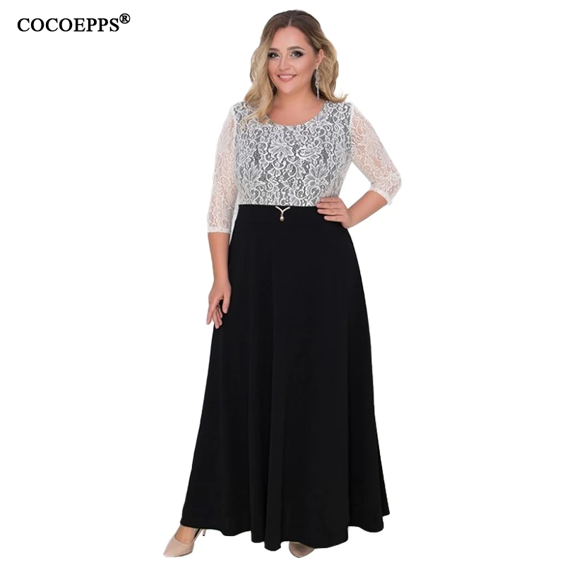 

2019 Lace Patchwork 6xl Women Dress Big Size Elegant Maxi Dress Plus Size Sexy Party Dress A line Long Dresses Large Vestido 5xl