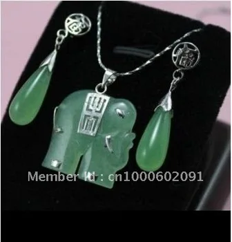 

5PCS green elephant Jewelry necklace/pendant earring Set