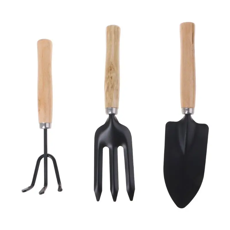3Pcs Spade Fork Shovel Rake Harrow Set Home Mini Gardening Tools Potted Landscape Plants Maintenance Suit Wood Handle Kids Gifts |
