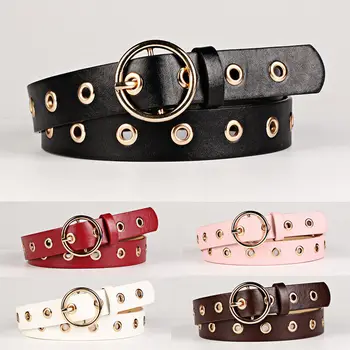 

Black Women Lady Vintage Metal Boho PU Leather Round Buckle Waist Belt Waistband