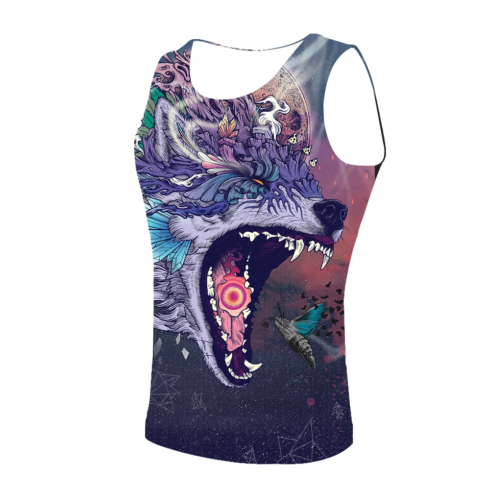 

2019 Style WOLF tank top the bodybuilding mens clothing Summer men gym tank top 3D Print belle vest size3XL