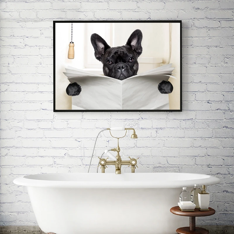 Dog Reading Newspaper Print Bathroom Decor