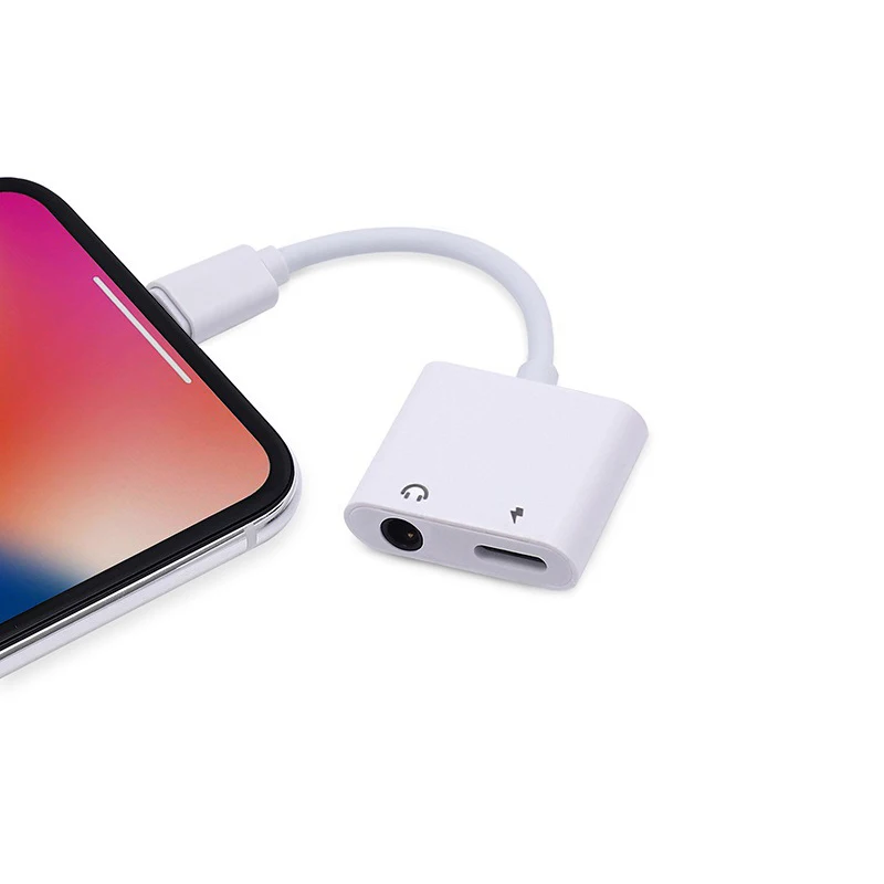 

Headphone Adapters For Iphone 7 8 To 3.5mm Earphone Audio Adaptors For iOS 11 12 2 in 1 for Lightning Adapter Charging and Music