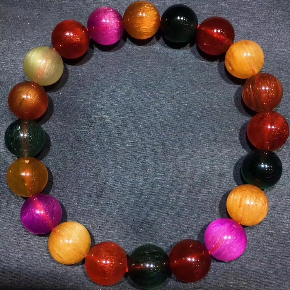 

9.5mm 100% Natural Colorful Rutilated Bracelet Jewelry For Women Men Gemstone Quartz Crystal Stretch Round Beads Bracelet AAAAA