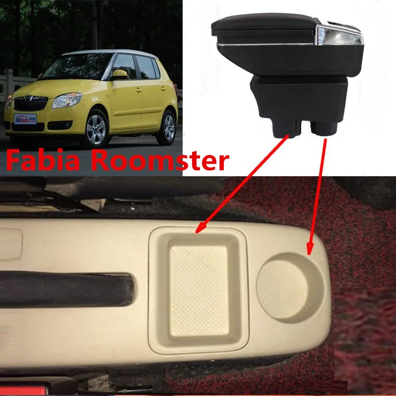 

For Fabia Roomster armrest box central Store content Storage box with cup holder ashtray USB interface products 2006-2015