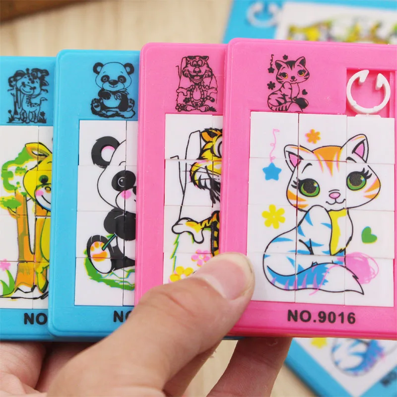 

Classic Slide Puzzle Cartoon Animals Puzzle Brain Teaser Learning Educational Games Toys for Children Babys Creative Gift Random