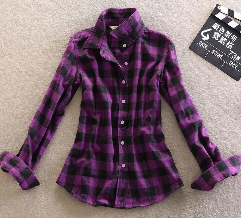 Womens purple plaid shirt Clearance
