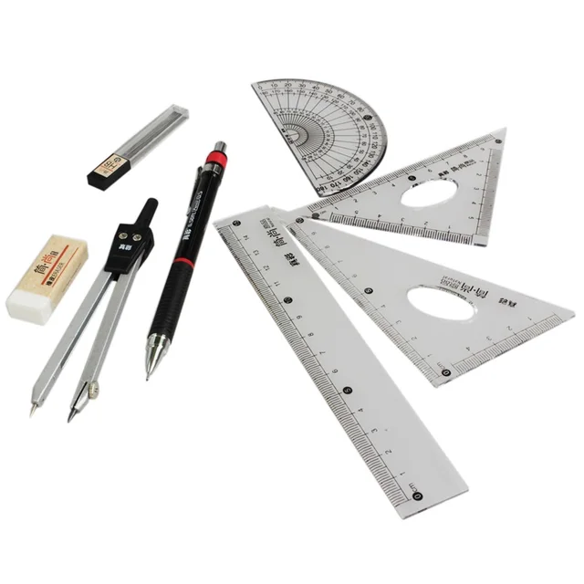 Geometry Compasses Set with Pencil Lead Mechanical Pencil Eraser Ruler the Office School