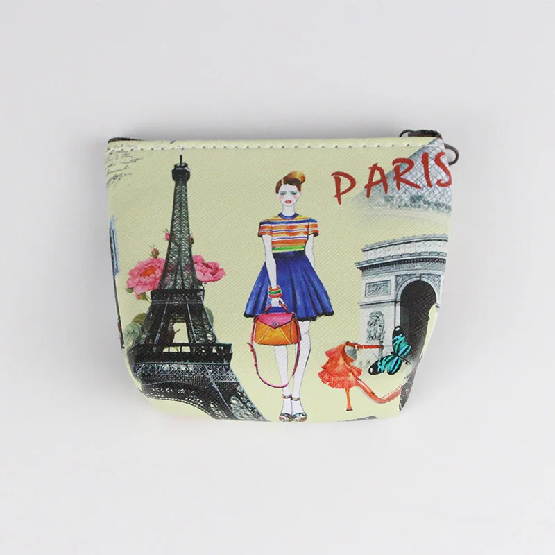 Hot Retro Paris Coin Purses Women Mini Wallets PVC Baby Girl Change Purse Children Zipper Pouch Card Coins Holders Clutch